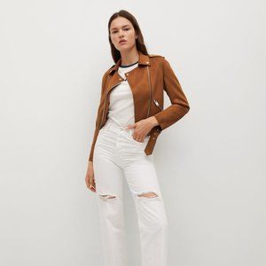 NWT Mango - Brown Faux-suede biker jacket